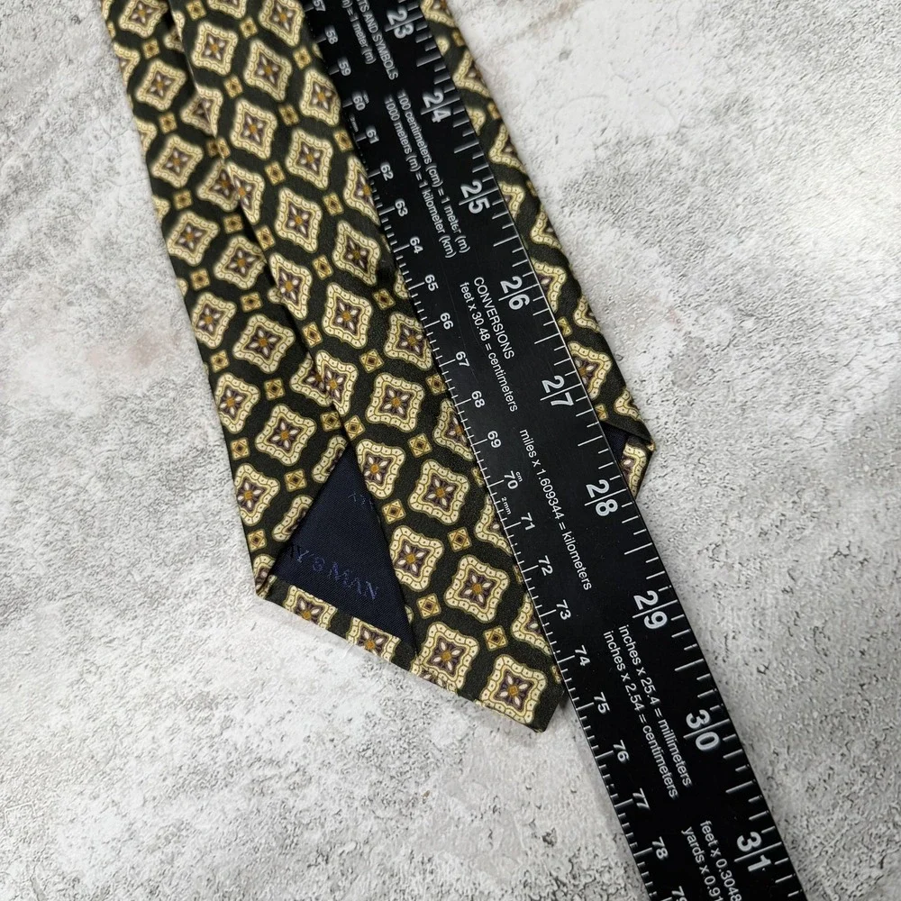 TODAY'S MAN Tie Mens OS‎ Gold Green Geometric 100% Silk Made In Italy Necktie
